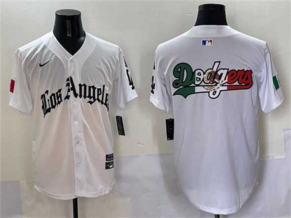 Mens Los Angeles Dodgers Team Big Logo White Mexico 2025 LA Gothic Style With Fernando Patch Vapor Premier Limited Stitched Jersey